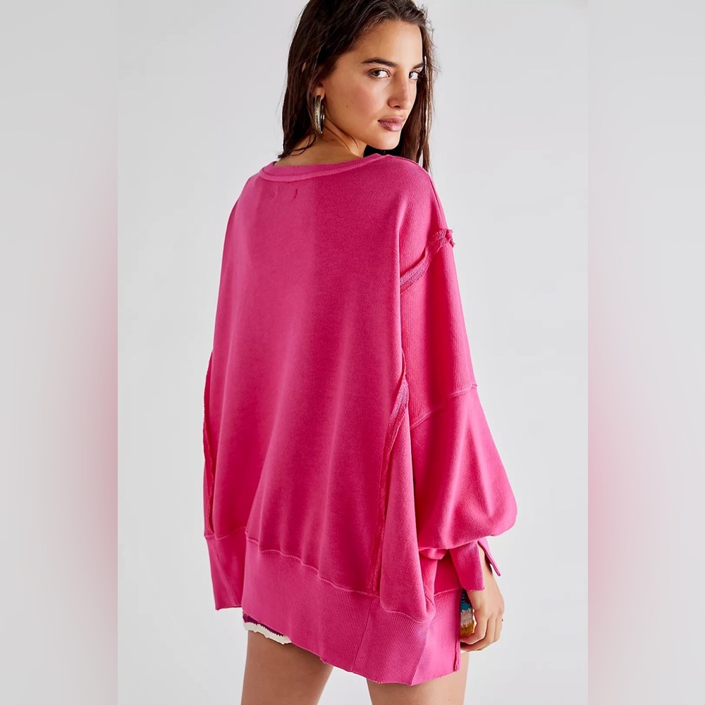 NEW FREE PEOPLE Camden Sweatshirt BARBIE PINK XS - Picture 1 of 10
